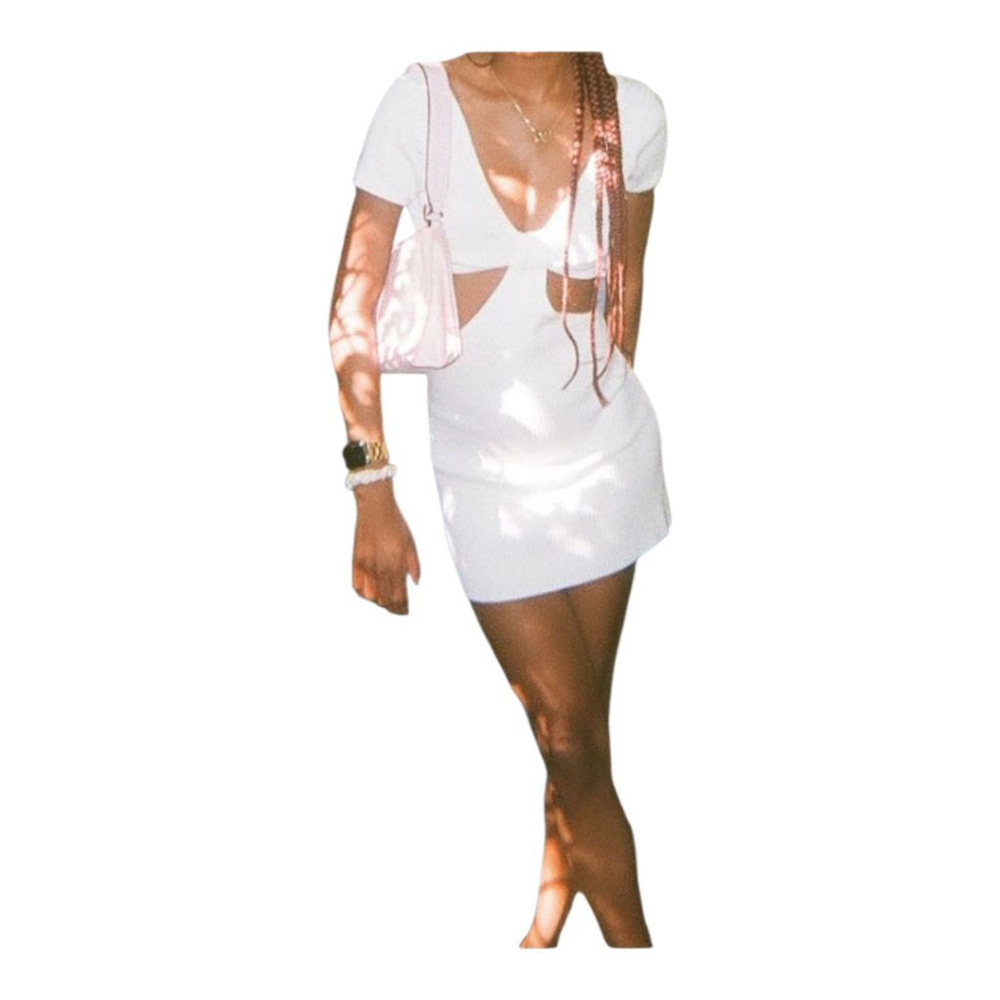 Edikted Ivory Ribbed Cut Out Dress - Picture 2 of 6